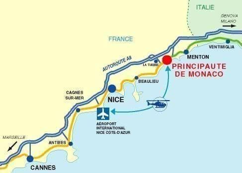 Mapa lotnisk w Monako