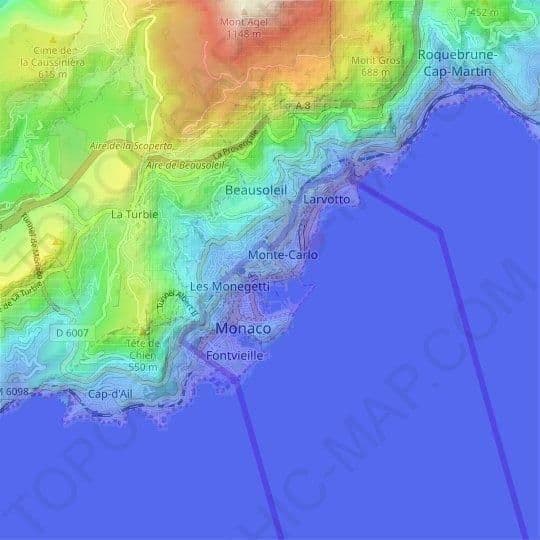 Mapa wysokościowa Monako