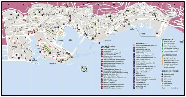 Mapa pieszych wycieczek w Monako